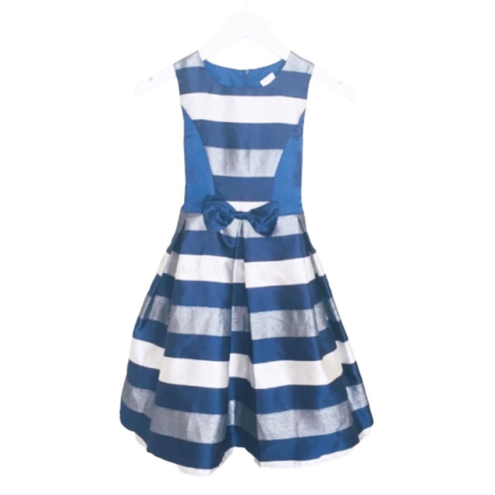 NWT SUGAR PLUM Formal Stripe Tulle Dress With Tie Bow Detail Navy Blue Girls 10Y